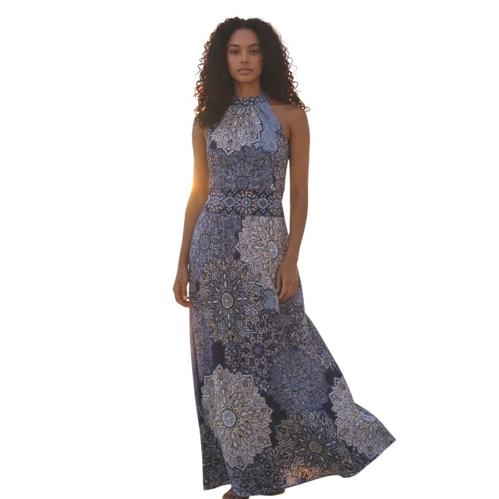 London Times Maxi Dress 12 Blue Casual Vacation Wedding‎ Guest Resort Boho Chic
